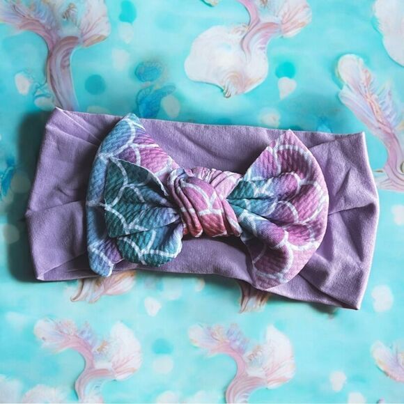 Adorable Bubble Bow (Mermaid Print) Infant Headband - Picture 2 of 2